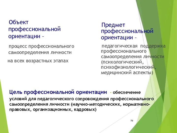 Цель профессиональной ориентации – обеспечение условий для педагогического сопровождения профессионального