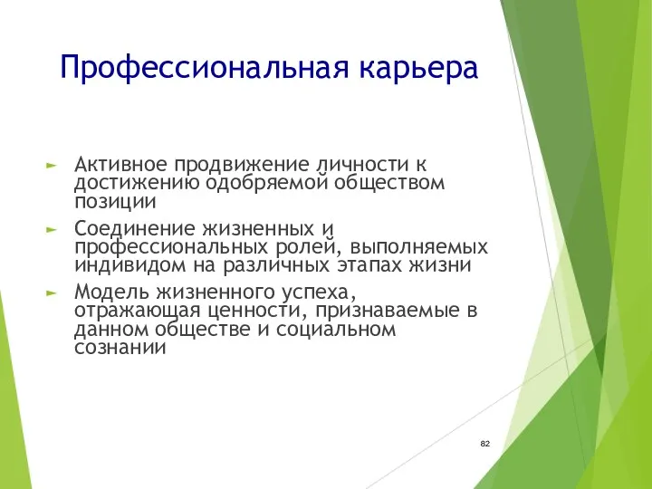 Профессиональная карьера Активное продвижение личности к достижению одобряемой обществом позиции