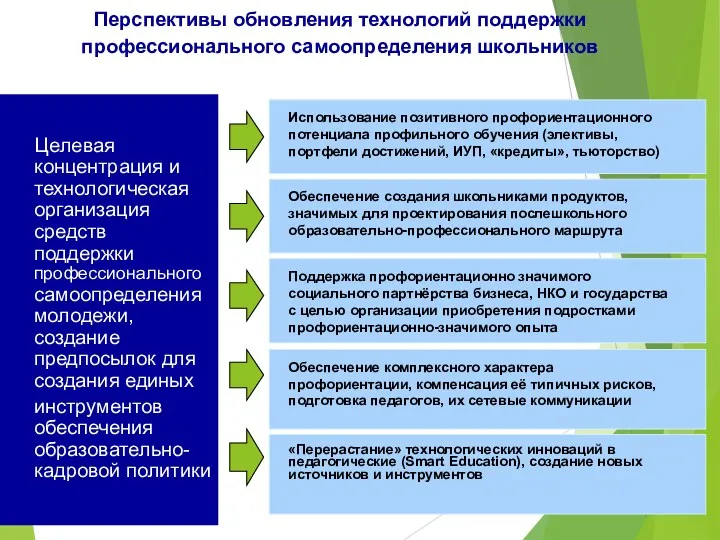 Целевая концентрация и технологическая организация средств поддержки профессионального самоопределения молодежи,