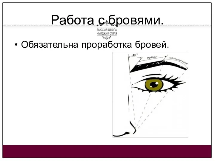 Работа с бровями. Обязательна проработка бровей.