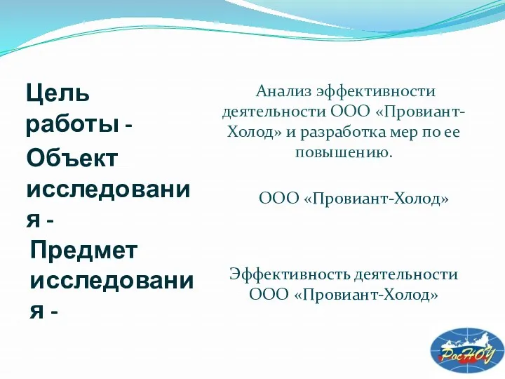 Цель работы - Объект исследования - Предмет исследования - Анализ