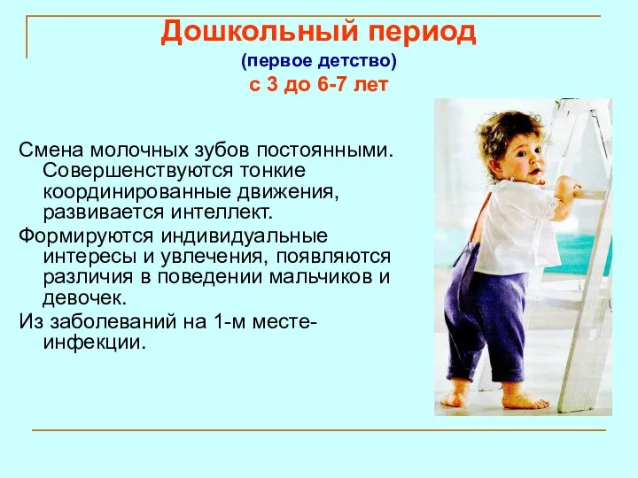 Дошкольный период (первое детство) с 3 до 6-7 лет Смена