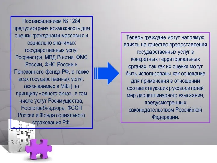 Постановлением № 1284 предусмотрена возможность для оценки гражданами массовых и