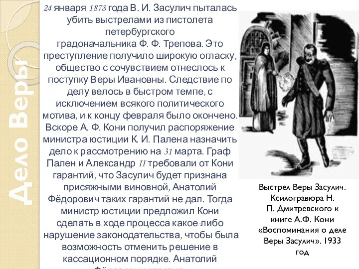 Дело Веры Засулич 24 января 1878 года В. И. Засулич