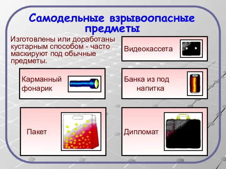 Самодельные взрывоопасные предметы Изготовлены или доработаны кустарным способом - часто