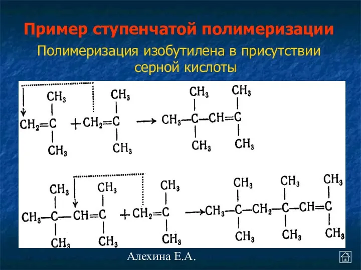 Алехина Е.А. Пример ступенчатой полимеризации Полимеризация изобутилена в присутствии серной кислоты