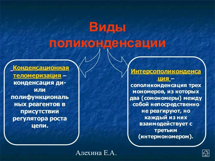 Алехина Е.А. Конденсационная теломеризация – конденсация ди- или полифункциональных реагентов