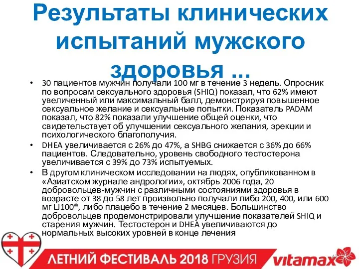 Результаты клинических испытаний мужского здоровья ... 30 пациентов мужчин получали