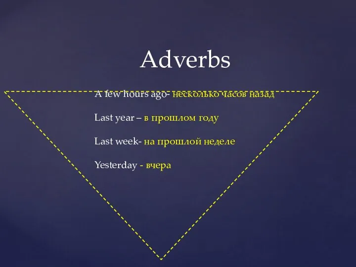 Adverbs A few hours ago- несколько часов назад Last year
