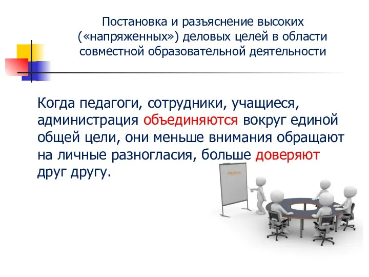 Постановка и разъяснение высоких («напряженных») деловых целей в области совместной