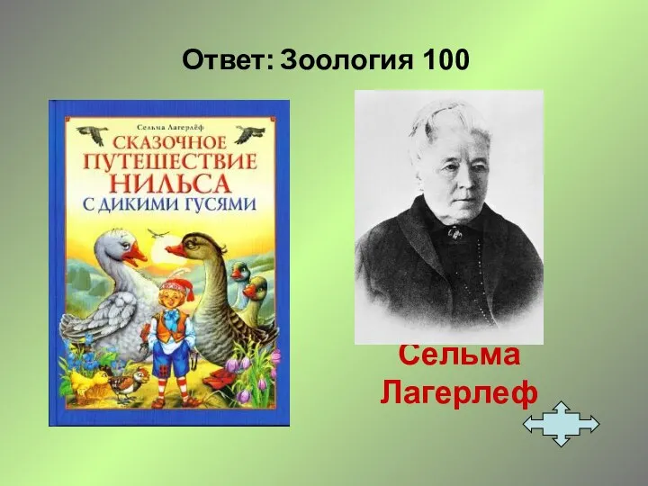 Ответ: Зоология 100 Сельма Лагерлеф