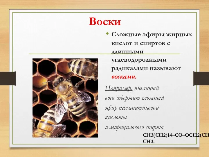 Воски Сложные эфиры жирных кислот и спиртов с длинными углеводородными