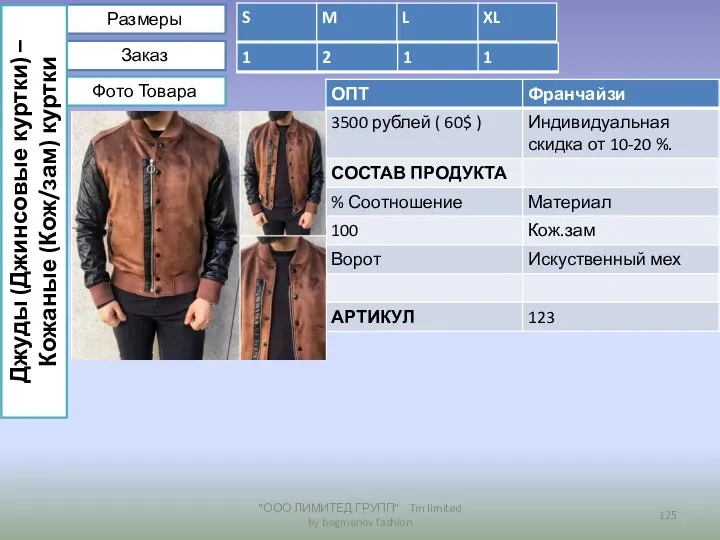 Размеры Заказ Фото Товара Джуды (Джинсовые куртки) – Кожаные (Кож/зам)