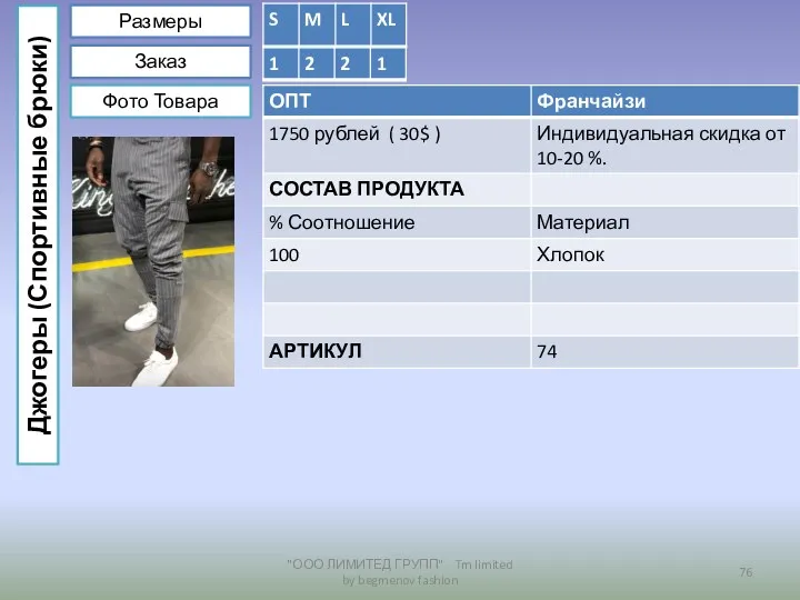 Размеры Заказ Фото Товара Джогеры (Спортивные брюки) "ООО ЛИМИТЕД ГРУПП" Tm limited by begmenov fashion