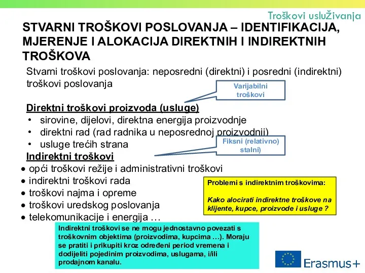 STVARNI TROŠKOVI POSLOVANJA – IDENTIFIKACIJA, MJERENJE I ALOKACIJA DIREKTNIH I INDIREKTNIH TROŠKOVA Stvarni