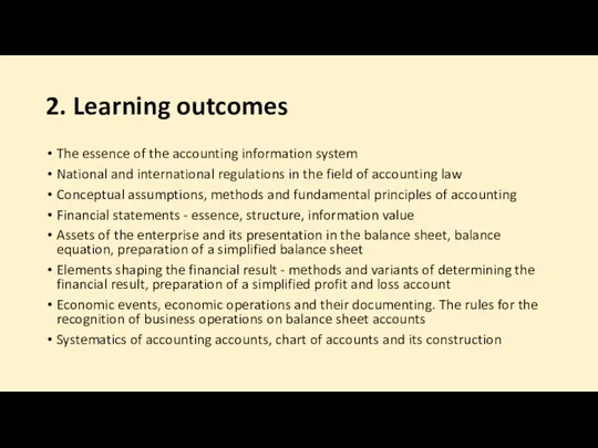 2. Learning outcomes The essence of the accounting information system