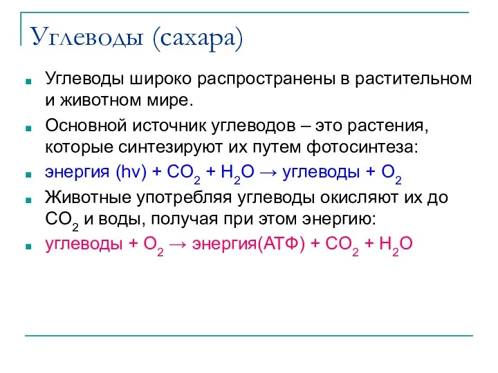 Углеводы (сахара) Углеводы широко распространены в растительном и животном мире.