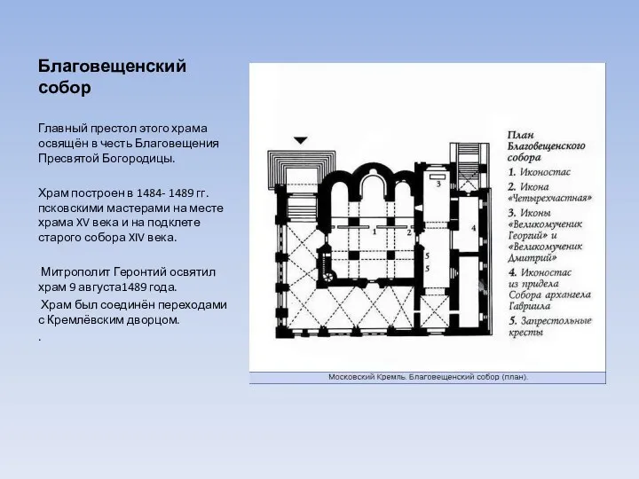 Благовещенский собор Главный престол этого храма освящён в честь Благовещения