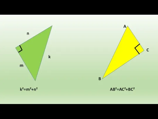 m n k A B C k²=m²+n² AB²=AC²+BC²