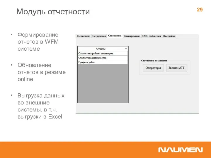 Формирование отчетов в WFM системе Обновление отчетов в режиме online