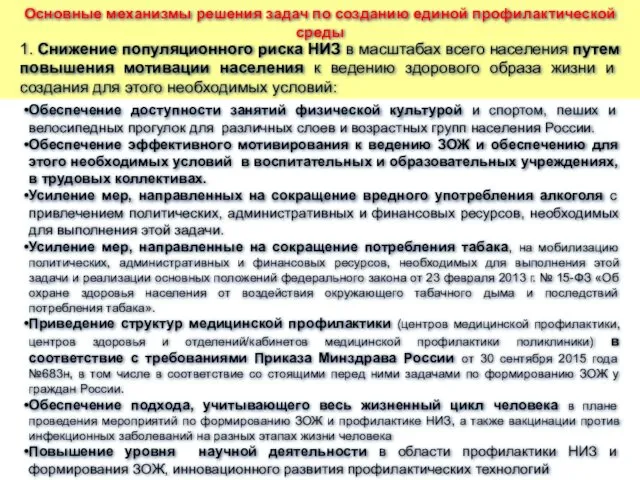 1. Снижение популяционного риска НИЗ в масштабах всего населения путем