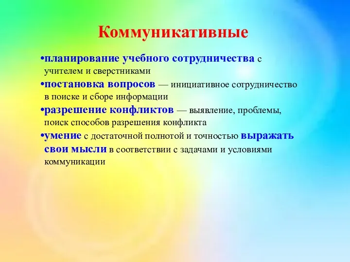 Коммуникативные планирование учебного сотрудничества с учителем и сверстниками постановка вопросов