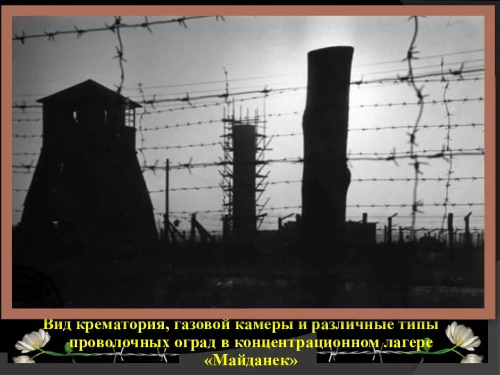 Вид крематория, газовой камеры и различные типы проволочных оград в концентрационном лагере «Майданек»