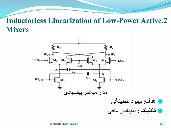 2.Inductorless Linearization of Low-Power Active Mixers مدار میکسر پیشنهادی هدف: