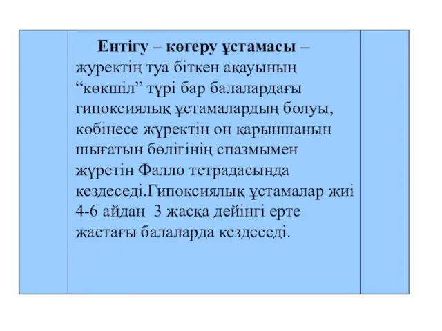 Ентігу – көгеру ұстамасы – журектің туа біткен ақауының “көкшіл”