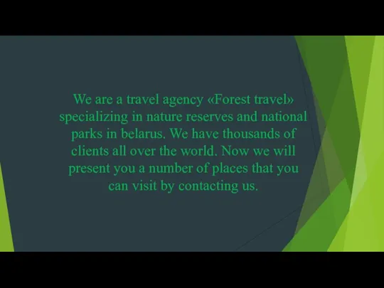 We are a travel agency «Forest travel» specializing in nature reserves and national