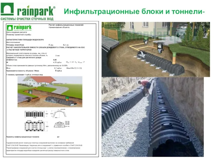 Инфильтрационные блоки и тоннели- Расчет