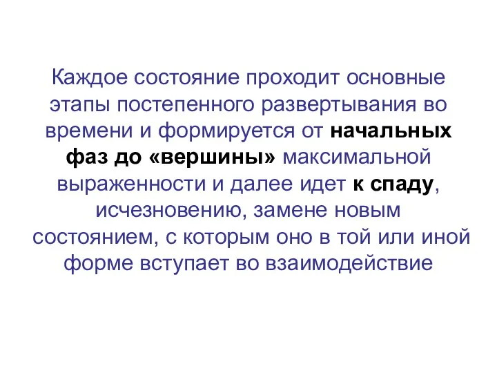 Каждое состояние проходит основные этапы постепенного развертывания во времени и