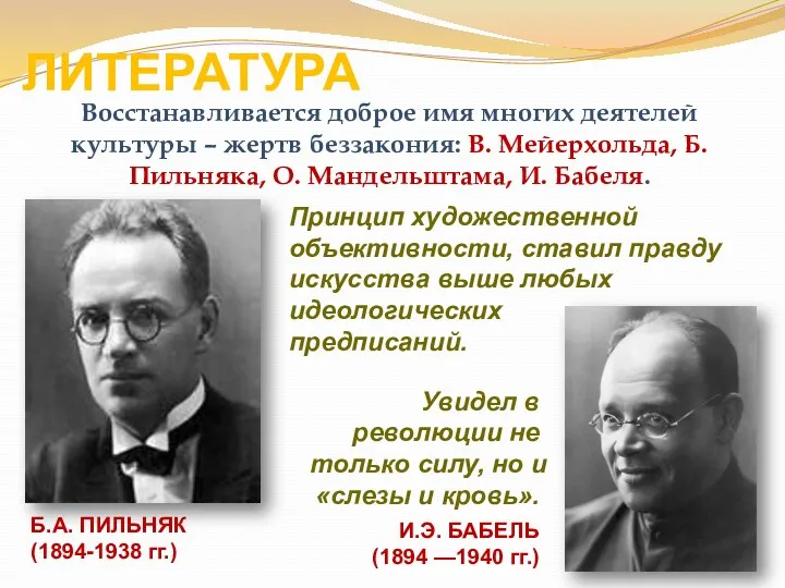 ЛИТЕРАТУРА Восстанавливается доброе имя многих деятелей культуры – жертв беззакония: