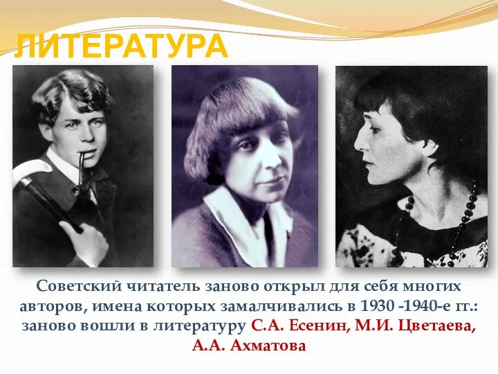ЛИТЕРАТУРА Советский читатель заново открыл для себя многих авторов, имена