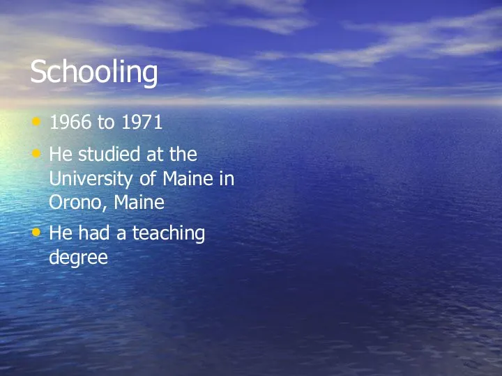 Schooling 1966 to 1971 He studied at the University of