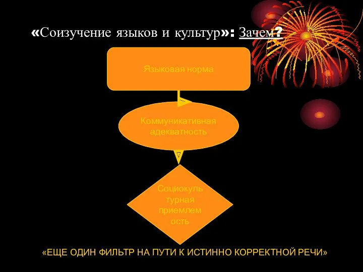 Языковая норма Коммуникативная адекватность Социокультурная приемлемость «Соизучение языков и культур»: