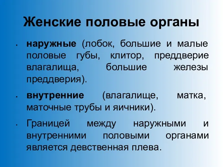 Женские половые органы наружные (лобок, большие и малые половые губы,