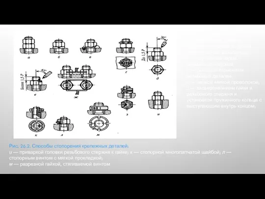 Рис. 26.2. Способы стопорения крепежных деталей: и — приваркой головки