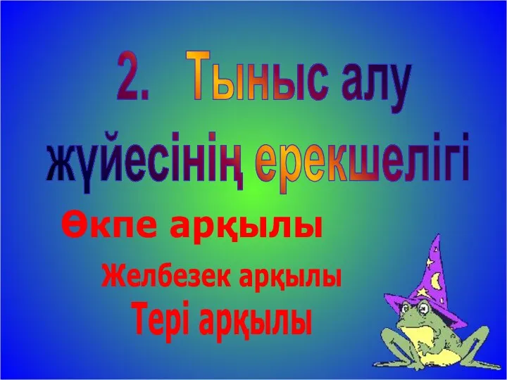 2. Тыныс алу жүйесінің ерекшелігі Өкпе арқылы Желбезек арқылы Тері арқылы