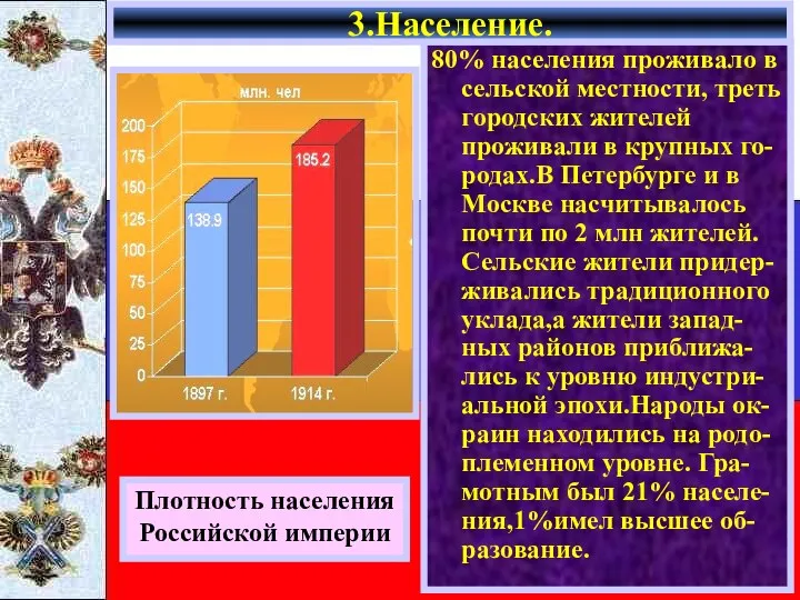 80% населения проживало в сельской местности, треть городских жителей проживали