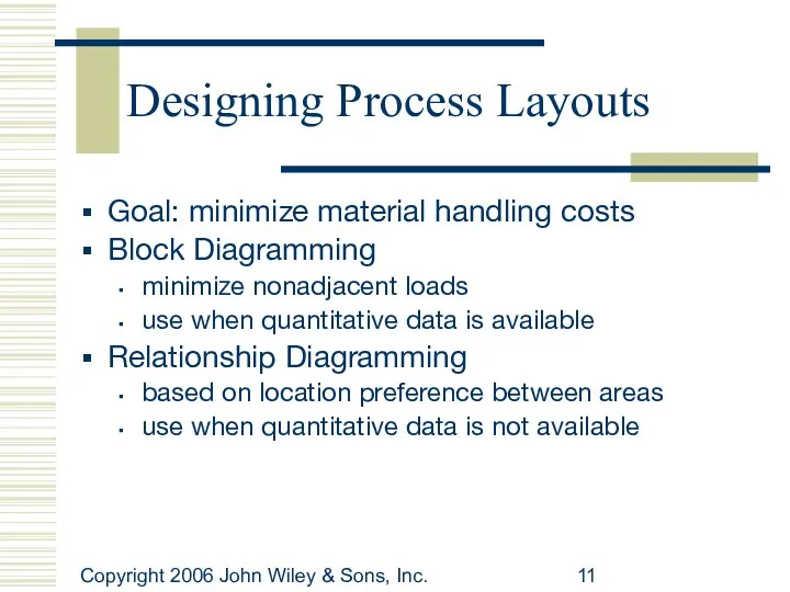 Copyright 2006 John Wiley & Sons, Inc. Designing Process Layouts