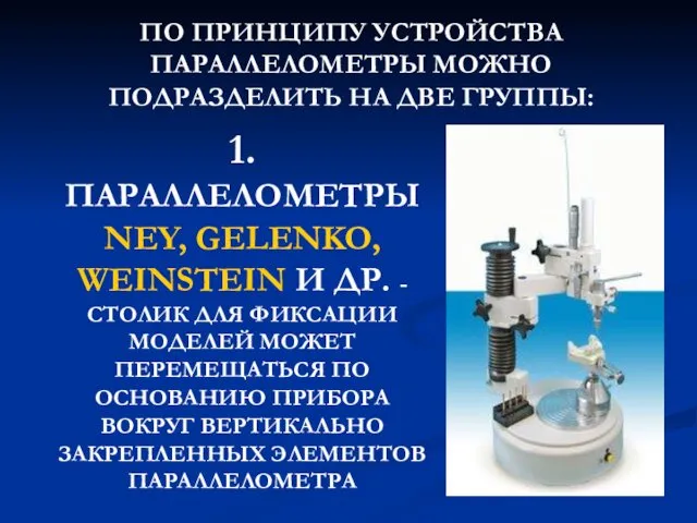 ПО ПРИНЦИПУ УСТРОЙСТВА ПАРАЛЛЕЛОМЕТРЫ МОЖНО ПОДРАЗДЕЛИТЬ НА ДВЕ ГРУППЫ: 1.