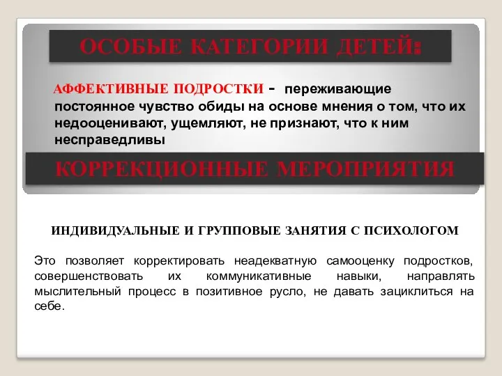 АФФЕКТИВНЫЕ ПОДРОСТКИ - переживающие постоянное чувство обиды на основе мнения