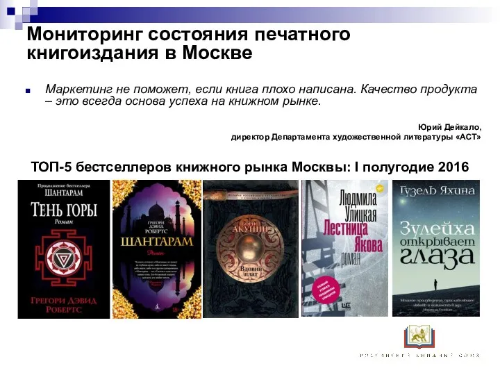 Мониторинг состояния печатного книгоиздания в Москве Маркетинг не поможет, если