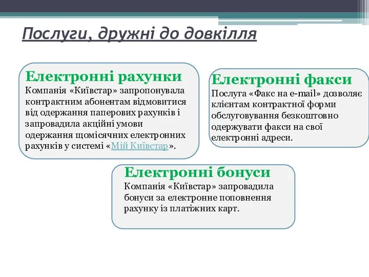 Послуги, дружні до довкілля Електронні рахунки Компанія «Київстар» запропонувала контрактним
