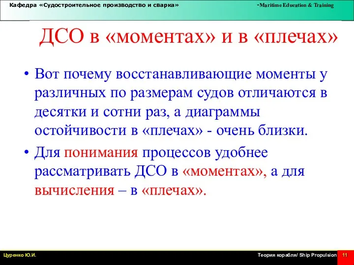 ДСО в «моментах» и в «плечах» Вот почему восстанавливающие моменты