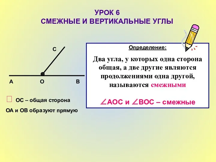 УРОК 6 СМЕЖНЫЕ И ВЕРТИКАЛЬНЫЕ УГЛЫ А В О С