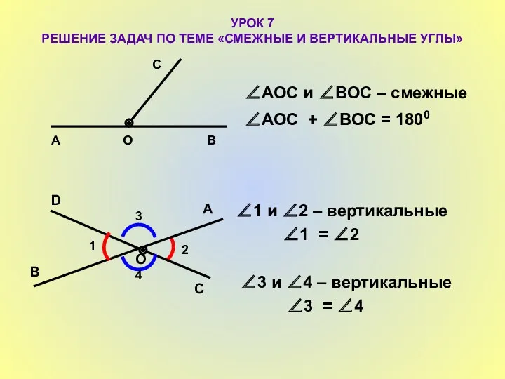 УРОК 7 РЕШЕНИЕ ЗАДАЧ ПО ТЕМЕ «СМЕЖНЫЕ И ВЕРТИКАЛЬНЫЕ УГЛЫ»