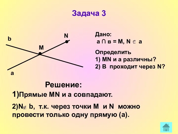 Задача 3 а b М N Решение: 1)Прямые MN и