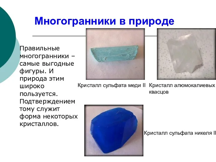 Многогранники в природе Правильные многогранники – самые выгодные фигуры. И